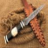 HUNTEX Unique Custom Handmade Hand Forged Flame Pattern Damascus Steel 12 Inch Long Full Tang Camel Bone/Buffalo Horn Handle Razor Sharp Hunting Camping Dagger Knife with Genuine Leather Sheath view 3