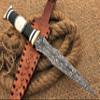 HUNTEX Unique Custom Handmade Hand Forged Flame Pattern Damascus Steel 12 Inch Long Full Tang Camel Bone/Buffalo Horn Handle Razor Sharp Hunting Camping Dagger Knife with Genuine Leather Sheath view 4