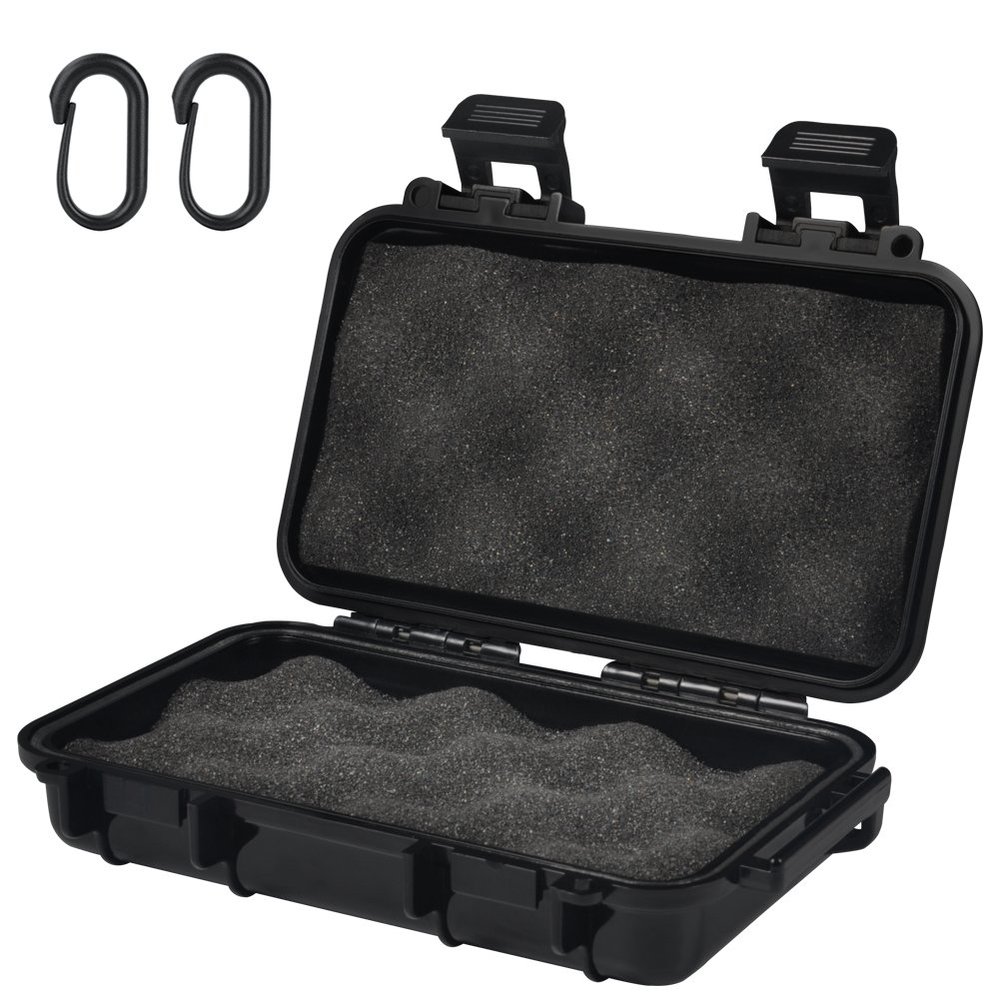 Watertight Box Outdoor Utility Dry Box, Shockproof & Protective Case W/Foam, Micro Case Solid Dry Storage Container for Fishing Camping Diving Snorkelling Outdoor Activities, Small Black