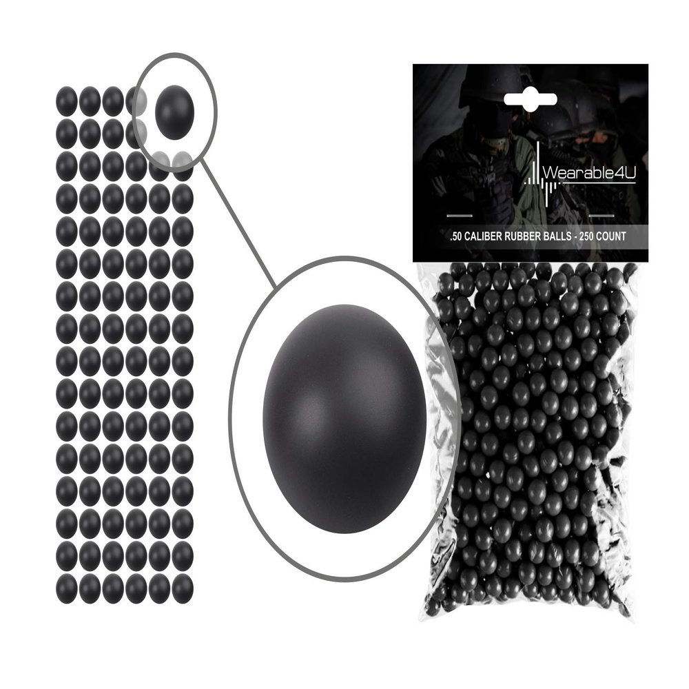Wearable4U .50 Caliber Rubber Balls New Reusable Training Soft Rubber Balls for Paintball Guns (250 Rounds, Black x 250)