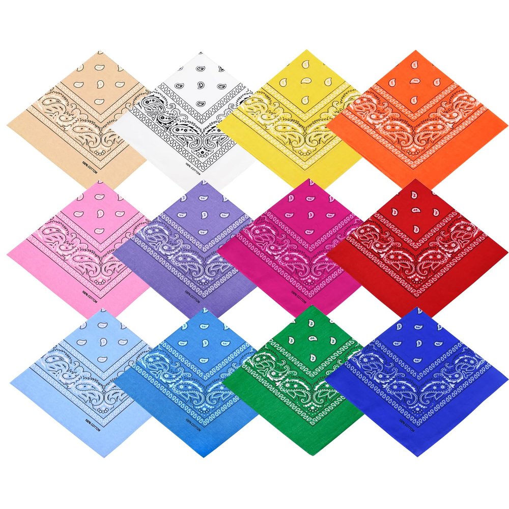 Bycc Bynn 12 Pack Cotton Bandanas Multi-purpose Large Bandana