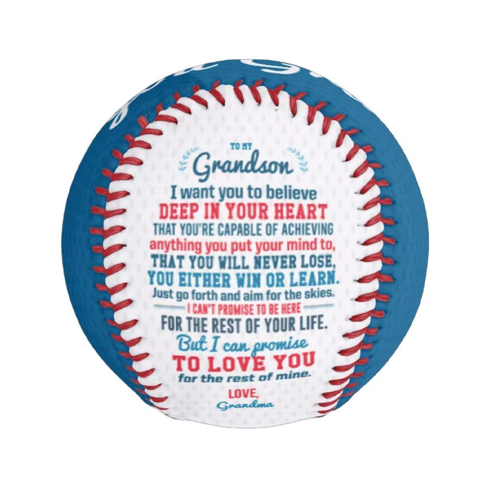 Custom Quote Message Baseball | Personalized Graduation, Birthday, Senior Gift for Son or Grandson (Grandson from Grandma - Promise to Love You)