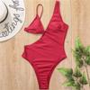 EaGo Women One Piece Swimsuit High Neck Solid Color Printing Ruched Monokini Swimwear Red view 3