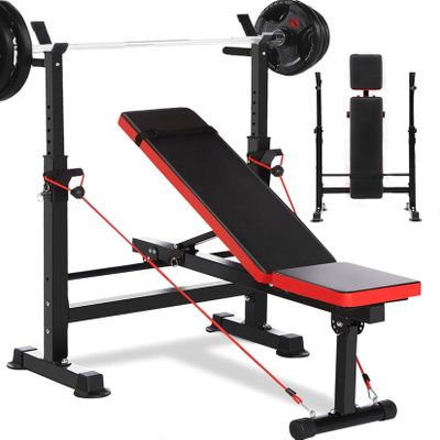Hicient 330lbs Olympic Weight Bench Press Set with Preacher Curl & Leg Developer Multifunctional Adjustable Weight Bench Set Exercise Equipment for Indoor Gym Home Full-Body Workout
