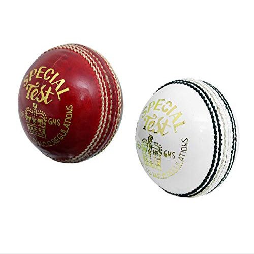 CW Special Test Leather Cricket Ball 4PC Adult Hand Stitched Set of 2 White Red