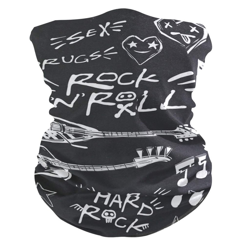 Rock 'N' Roll Music Bandana Mask Cover Face for Dust Outdoors Sports Washable Magic Scarf Gaiter Headband Men Women Multicoloured