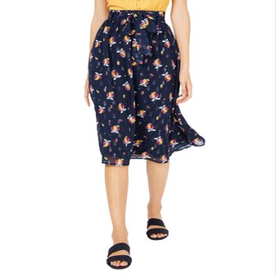 Maison Jules Womens Metallic Floral A-Line Skirt Navy 0
