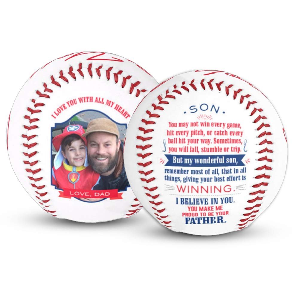 Make-A-Ball Custom Photo Quote Baseball Gift Personalized Picture for Graduation, Birthday, Valentine's Day to Son or Grandson (Son from DAD - I Believe in You)