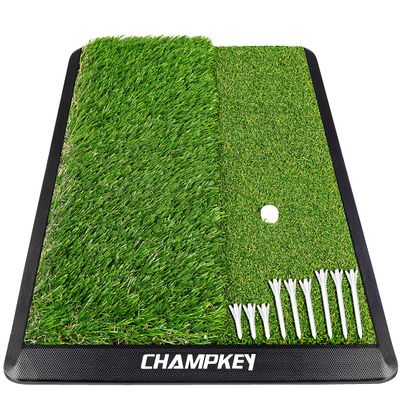 CHAMPKEY Dual-Turf Golf Hitting Mat | Come with 9 Golf Tees & 1 Rubber Tee | Heavy Duty Rubber Backing Golf Practice Mat Ideal for Indoor & Outdoor Training13"x17", LITE Version