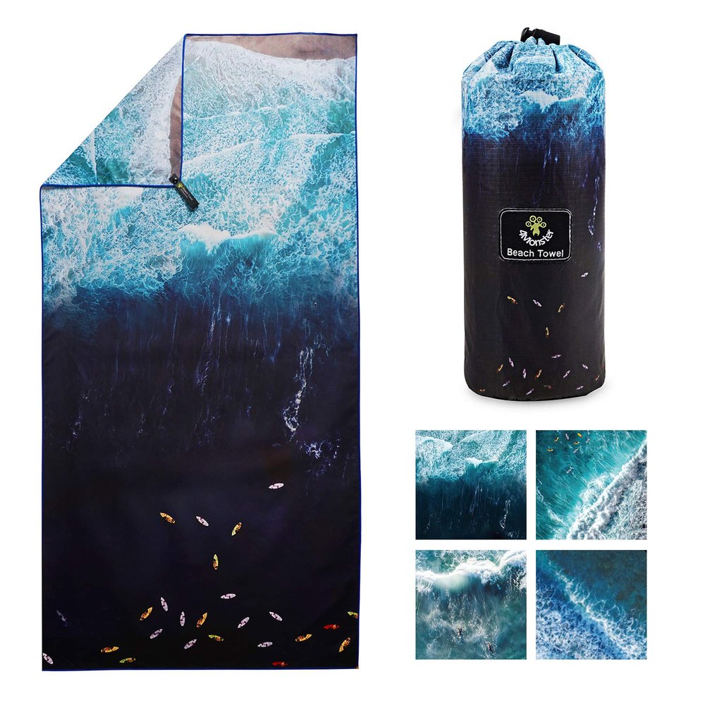 4Monster Microfiber Beach Towel Quick Dry,Super Absorbent Lightweight Travel Towel for Swimmers, Sand Free Camping Towel, Beach Towels for Pool,Swim,Water Sports,Yoga