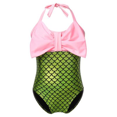 Alvivi Baby Infant Girls Mermaid Fish Scale Swimsuit Swimwear One Piece Halter Bowknot Bikini Bathing Suit Green 3-4