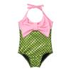 Alvivi Baby Infant Girls Mermaid Fish Scale Swimsuit Swimwear One Piece Halter Bowknot Bikini Bathing Suit Green 3-4 view 3