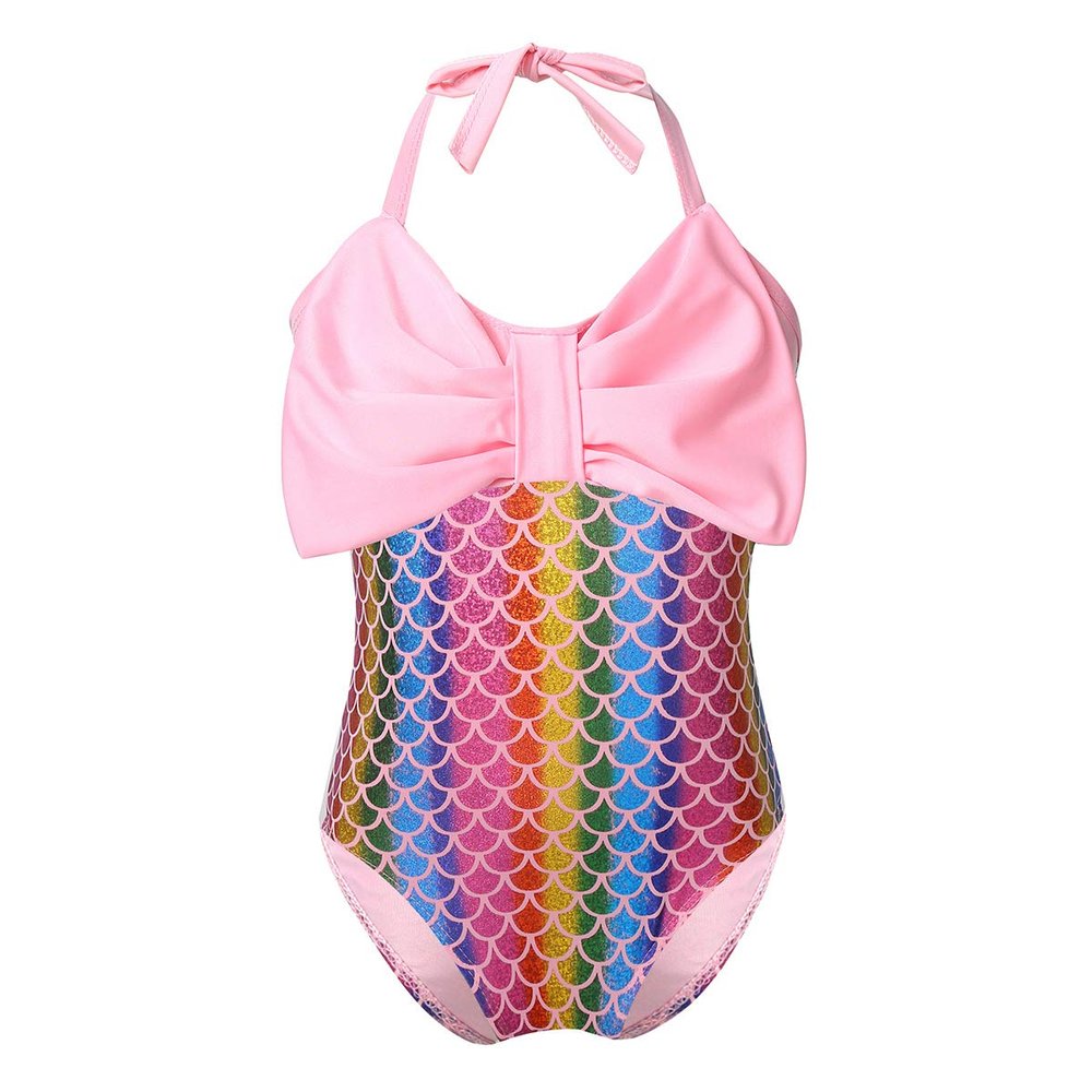 Alvivi Baby Infant Girls Mermaid Fish Scale Swimsuit Swimwear One Piece Halter Bowknot Bikini Bathing Suit Colorful 18-24 Months
