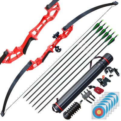 D&Q Archery 50" Takedown Bow and Arrows Set for Adults 30lb 40lb Metal Riser Right Hand Longbow Kit for Beginner to Intermediate Hunting Target(Red, 30lb)