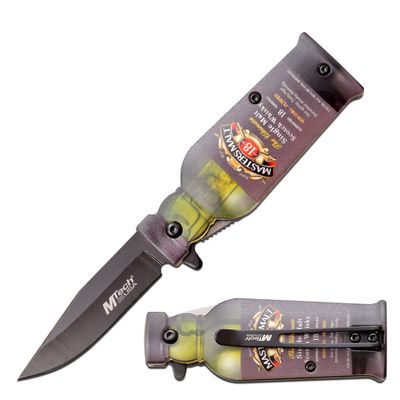 MTECH USA Folding Knife Stands Upright Scotch Bottle Knife - Stainless Steel Blade w/ABS Handle Shaped Like a Bottle, Liner Lock, Pocket Clip - EDC MT-A1190M