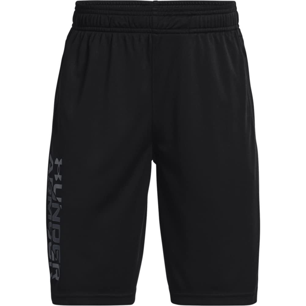 Under Armour boys Prototype 2.0 Wordmark Shorts , Black (002)/Pitch Gray , Youth X-Small
