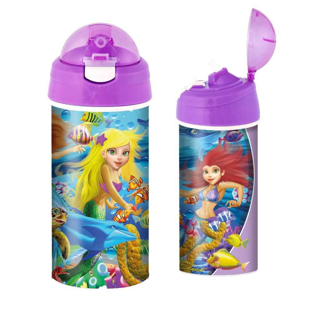3D LiveLife Drinking Bottle - Mermaid Magic from Deluxebase. Mermaid 20oz Tumbler with Lenticular 3D Image, BPA Free Reusable Water Bottle with Easy to Use Straw Lid.