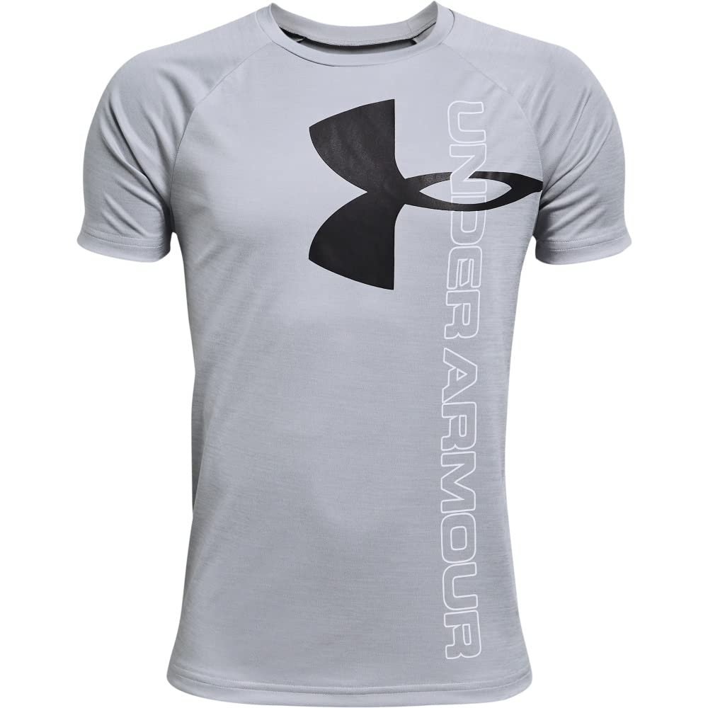 Under Armour boys Tech Split Logo Hybrid Short-Sleeve T-Shirt , Mod Gray (011)/Black , Youth Medium