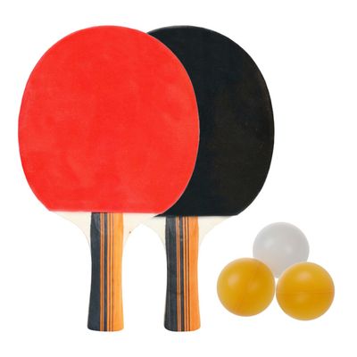 BESPORTBLE 1set Wooden Table Tennis Rackets Balls Double Pimples Design for Teen Players Black Red Long Horizontal Grip for Play