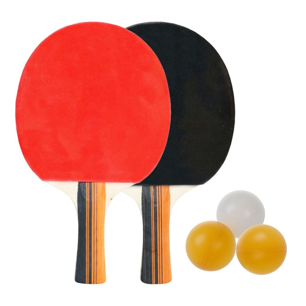 BESPORTBLE 1set Wooden Table Tennis Rackets Balls Double Pimples Design for Teen Players Black Red Long Horizontal Grip for Play