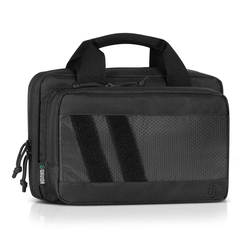 Savior Equipment Specialist Series Tactical Double Scoped Handgun Firearm Case Pistol Bag For Outdoor Hunting Shooting Range, Lockable Compartment (Obsidian Black, 13" x 9" Double Pistol Case)