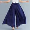 BININBOX Women's Casual Elastic High Waist Wide Leg Cotton Linen Pants Trousers Skirt Elegant Flowy Wide Leg Pants Loose(95CM Length,Navy) view 2