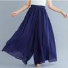 BININBOX Women's Casual Elastic High Waist Wide Leg Cotton Linen Pants Trousers Skirt Elegant Flowy Wide Leg Pants Loose(95CM Length,Navy) view 4