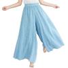 BININBOX Women's Casual Elastic High Waist Wide Leg Cotton Linen Pants Trousers Skirt Elegant Flowy Wide Leg Pants Loose(95CM Length,Light Blue) view 1