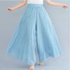 BININBOX Women's Casual Elastic High Waist Wide Leg Cotton Linen Pants Trousers Skirt Elegant Flowy Wide Leg Pants Loose(95CM Length,Light Blue) view 2
