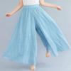 BININBOX Women's Casual Elastic High Waist Wide Leg Cotton Linen Pants Trousers Skirt Elegant Flowy Wide Leg Pants Loose(95CM Length,Light Blue) view 3