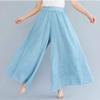 BININBOX Women's Casual Elastic High Waist Wide Leg Cotton Linen Pants Trousers Skirt Elegant Flowy Wide Leg Pants Loose(95CM Length,Light Blue) view 4
