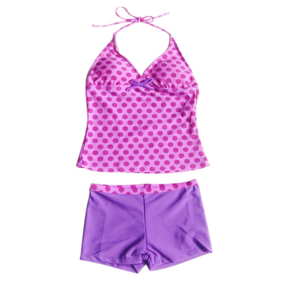 Oyolan Kids Girls 2PCS Pink Halter Polka Dots Printed Top with Bottoms Set Tankini Bikini Swimwear Purple 6