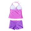Oyolan Kids Girls 2PCS Pink Halter Polka Dots Printed Top with Bottoms Set Tankini Bikini Swimwear Purple 6 view 2