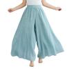 BININBOX Women's Casual Elastic High Waist Wide Leg Cotton Linen Pants Trousers Skirt Elegant Flowy Wide Leg Pants Loose(95CM Length,Light Green) view 1