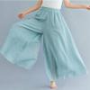 BININBOX Women's Casual Elastic High Waist Wide Leg Cotton Linen Pants Trousers Skirt Elegant Flowy Wide Leg Pants Loose(95CM Length,Light Green) view 3