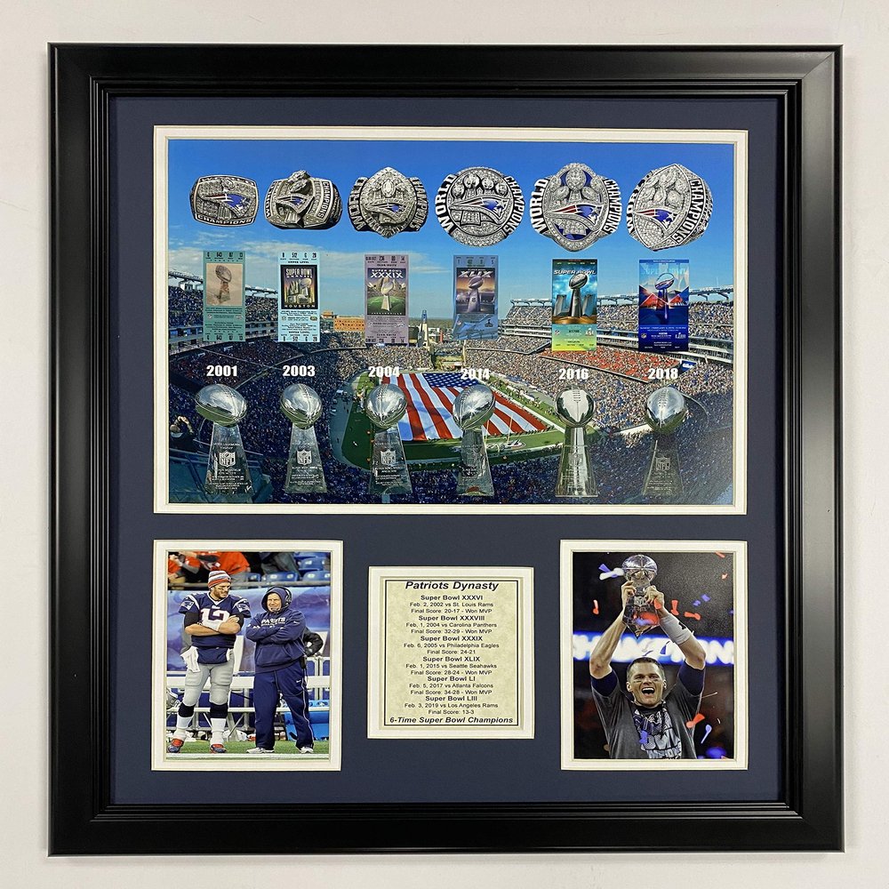 Legends Never Die New England Patriots 6X Champions - Dynasty 16" x 20" Framed Photo Collage, Inc.