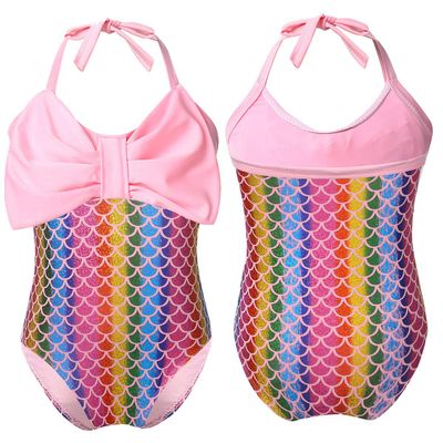 YiZYiF Baby Girls Bow-Knot Mermaid Fish Scale Swimsuit One Piece Princess Halter Birthday Bikini Bathing Suit Scales Colorful 18-24 Months