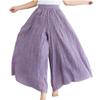 BININBOX Women's Casual Elastic High Waist Wide Leg Cotton Linen Pants Trousers Skirt Elegant Flowy Wide Leg Pants Loose(85CM Length,Purple) view 1