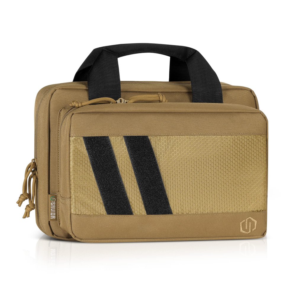 Savior Equipment Specialist Series Tactical Double Scoped Handgun Firearm Case Pistol Bag For Outdoor Hunting Shooting Range, Lockable Compartment (Dark FDE, 13" x 9" Double Pistol Case)