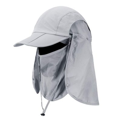 CRISTGEE Foldable Sun Cap, Fishing Hats, UPF 50+ Protection Caps with Face Mask Neck Flap Light Gray