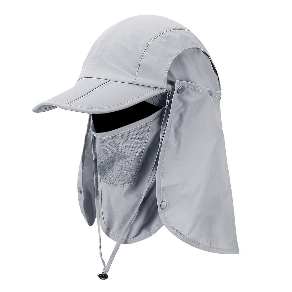 CRISTGEE Foldable Sun Cap, Fishing Hats, UPF 50+ Protection Caps with Face Mask Neck Flap Light Gray