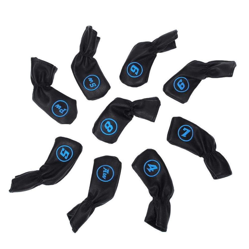 Bnineteenteam 9PCS Golf Headcover,PU Leather Golf Putter Head Cover Waterproof Thicken Plush Golf Putter Head Cover Iron Club Headcovers Accessory(Black)