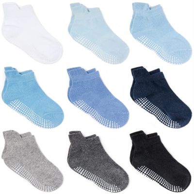 ZAPLES Baby Non Slip Grip Ankle Socks with Non Skid Soles for Infants Toddlers Kids Boys Girls (Boys - 9 Pairs, 12-36 Months)