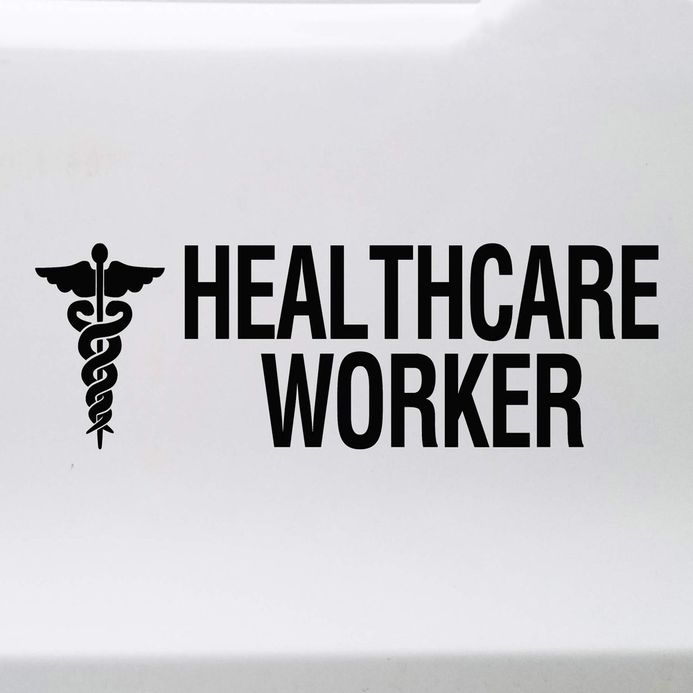 Minglewood Trading Red - Healthcare Worker Vinyl Decal - Caduceus Medical Nurse ER Doctor - Die Cut Sticker - 19w x 5h inches