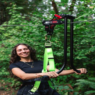 Zip line Trolley Pro X with Brake (Bundle) - Includes Trolley, Carabiner, Lanyard and Harness