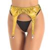 ACSUSS Womens Shiny Hologram Metallic Garter Belt with Clips Suspender for Thigh High Stockings Gold One Size view 1