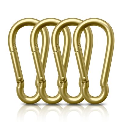AUTMATCH Carabiner Clips, 3" Carbon Steel Spring Snap Hook Caribeener Clips Buckle Pack Grade Heavy Duty Carabiners Quick Link for Camping, Fishing, Hiking, Traveling, Gold, 4 Pack