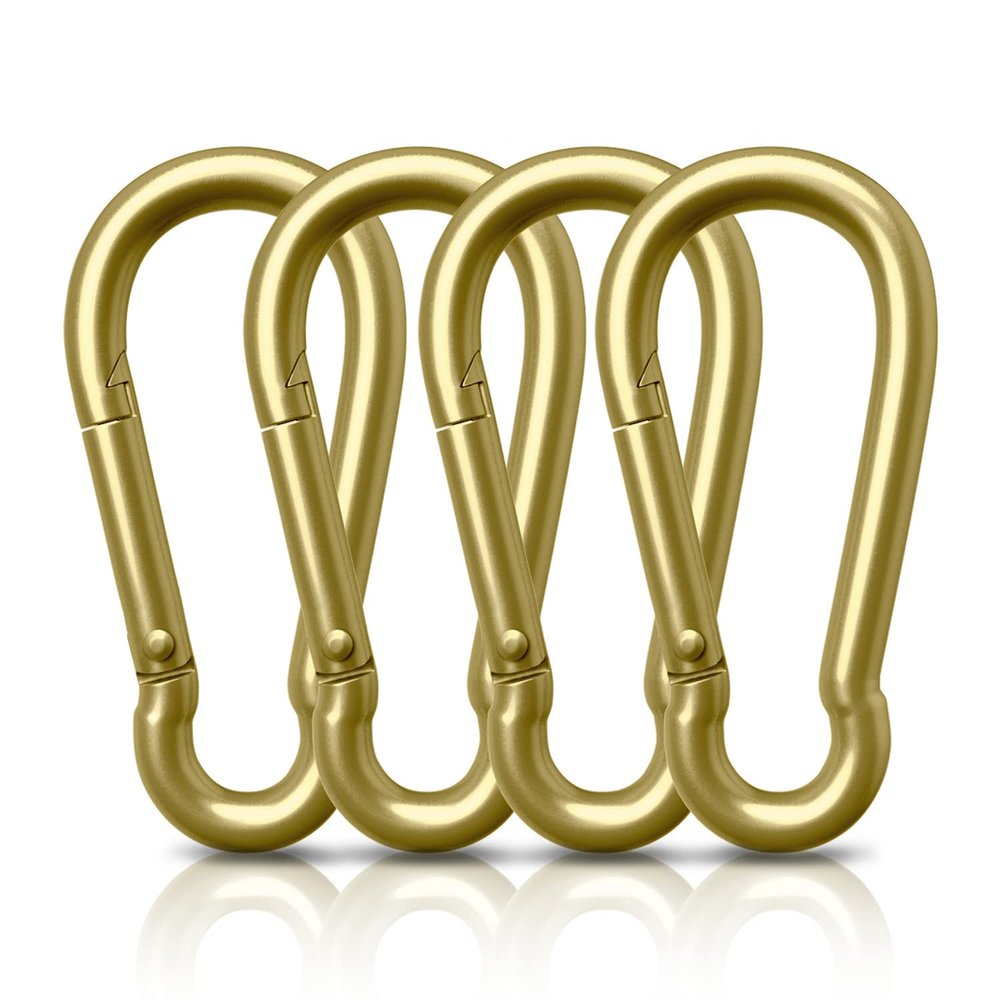 AUTMATCH Carabiner Clips, 3" Carbon Steel Spring Snap Hook Caribeener Clips Buckle Pack Grade Heavy Duty Carabiners Quick Link for Camping, Fishing, Hiking, Traveling, Gold, 4 Pack