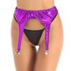 ACSUSS Womens Shiny Hologram Metallic Garter Belt with Clips Suspender for Thigh High Stockings Purple One Size view 1