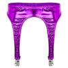 ACSUSS Womens Shiny Hologram Metallic Garter Belt with Clips Suspender for Thigh High Stockings Purple One Size view 2